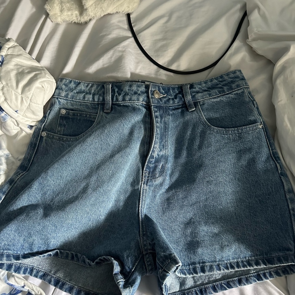 Princess Polly Blue Jean Shorts High-Waisted Raw Hem